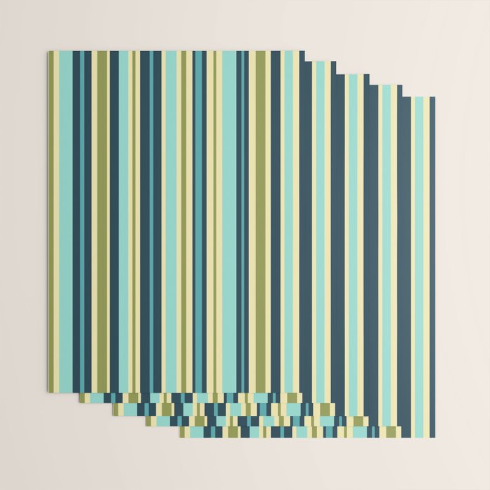 Vertical Stripes Blue Aqua Olive Vanilla Wrapping Paper Gallery Image 3