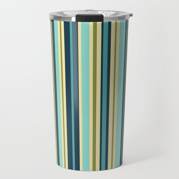 Vertical Stripes Blue Aqua Olive Vanilla Travel Mug Gallery Image 1