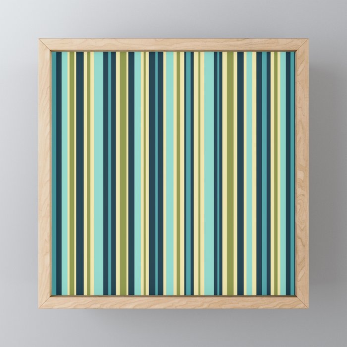 Vertical Stripes Blue Aqua Olive Vanilla Mini Art Print Gallery Image 1