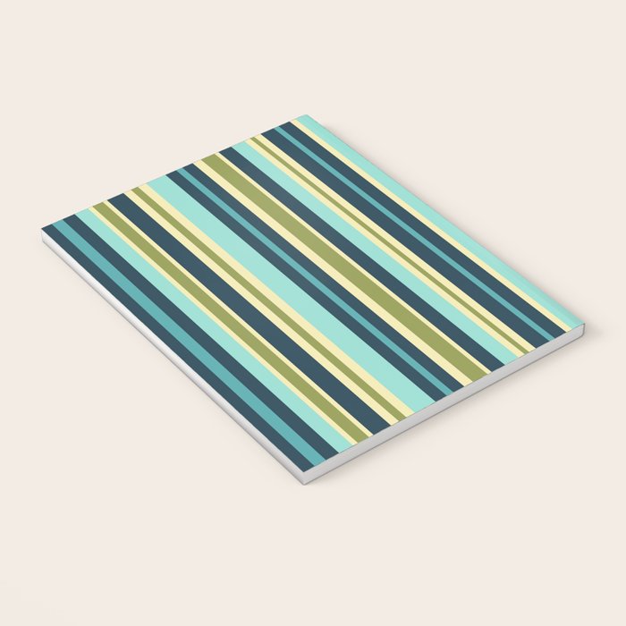 Vertical Stripes Blue Aqua Olive Vanilla Notebook Gallery Image 3