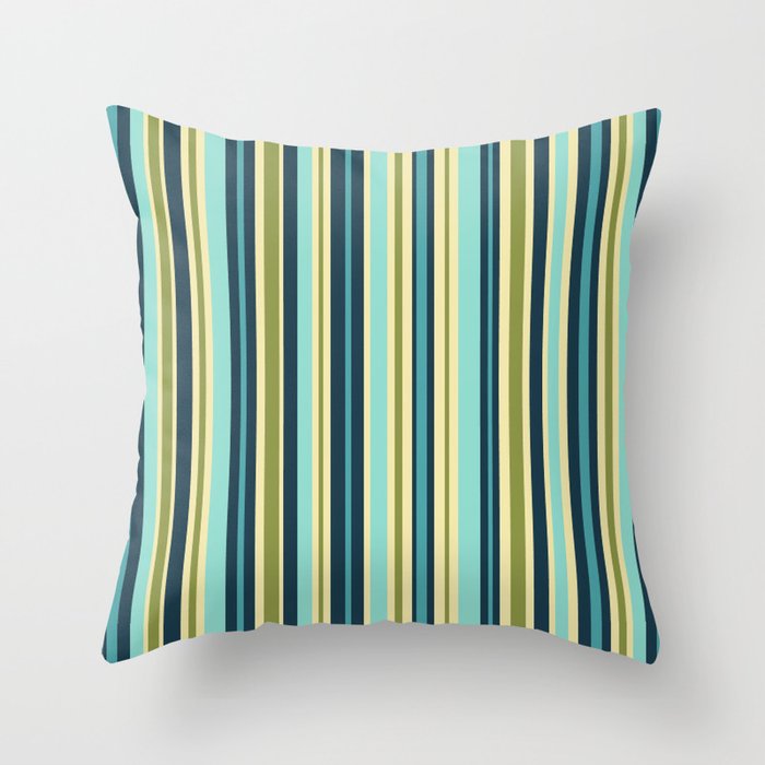 Vertical Stripes Blue Aqua Olive Vanilla Throw Pillow Gallery Image 6