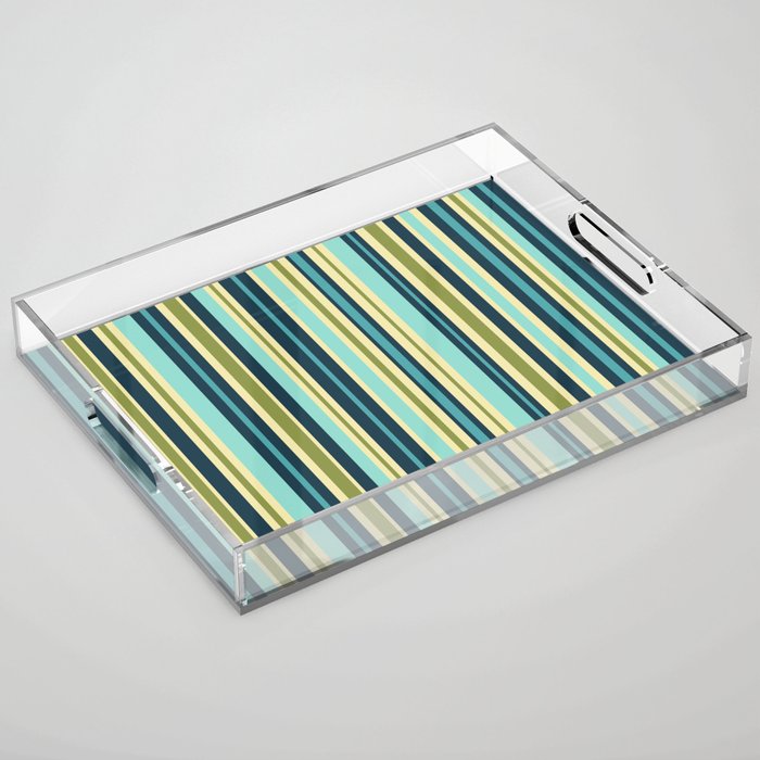 Vertical Stripes Blue Aqua Olive Vanilla Acrylic Tray Gallery Image 1