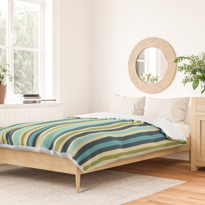 Vertical Stripes Blue Aqua Olive Vanilla Duvet Cover Gallery Image 2