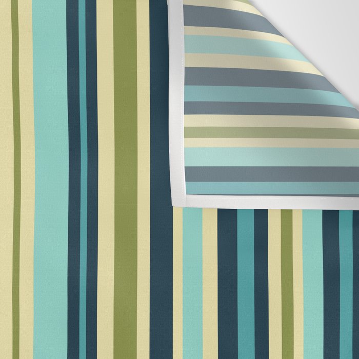 Vertical Stripes Blue Aqua Olive Vanilla Wall Tapestry Gallery Image 3