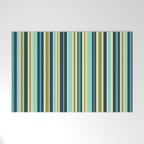 Vertical Stripes Blue Aqua Olive Vanilla Welcome Mat Gallery Image 1