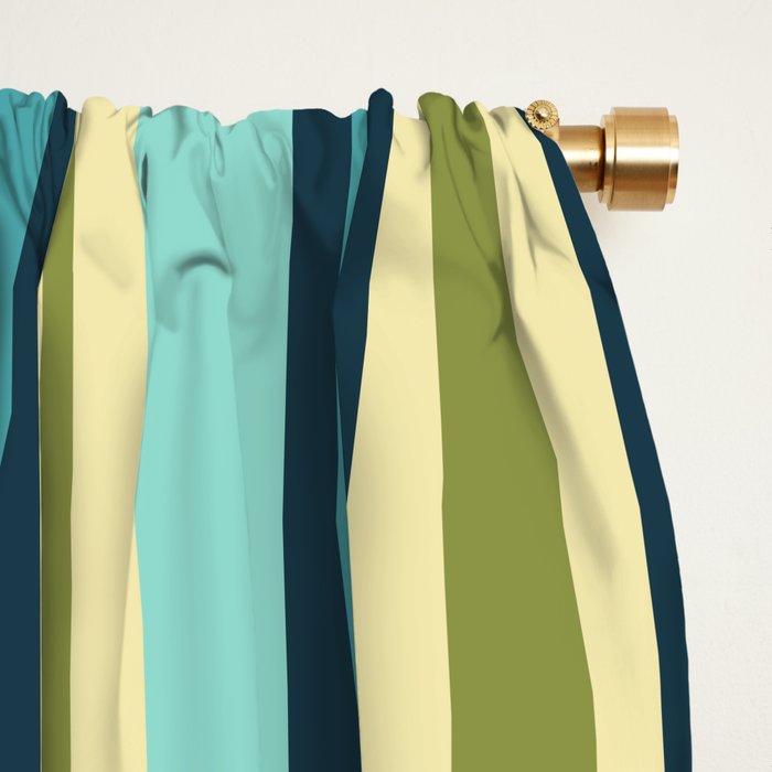 Vertical Stripes Blue Aqua Olive Vanilla Window Curtain Gallery Image 2