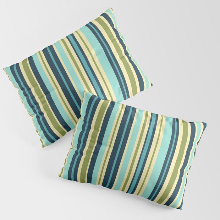 Vertical Stripes Blue Aqua Olive Vanilla Pillow Sham Gallery Image 1