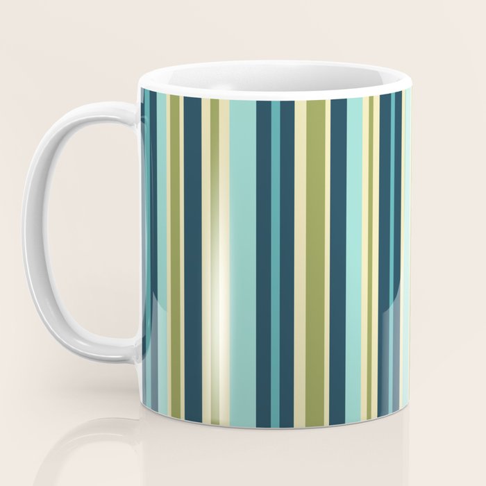 Vertical Stripes Blue Aqua Olive Vanilla Coffee Mug Gallery Image 3