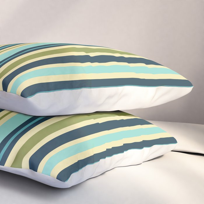 Vertical Stripes Blue Aqua Olive Vanilla Pillow Sham Gallery Image 3