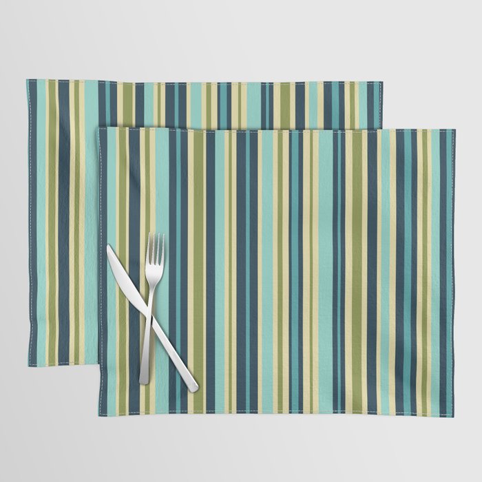 Vertical Stripes Blue Aqua Olive Vanilla Placemat Gallery Image 1