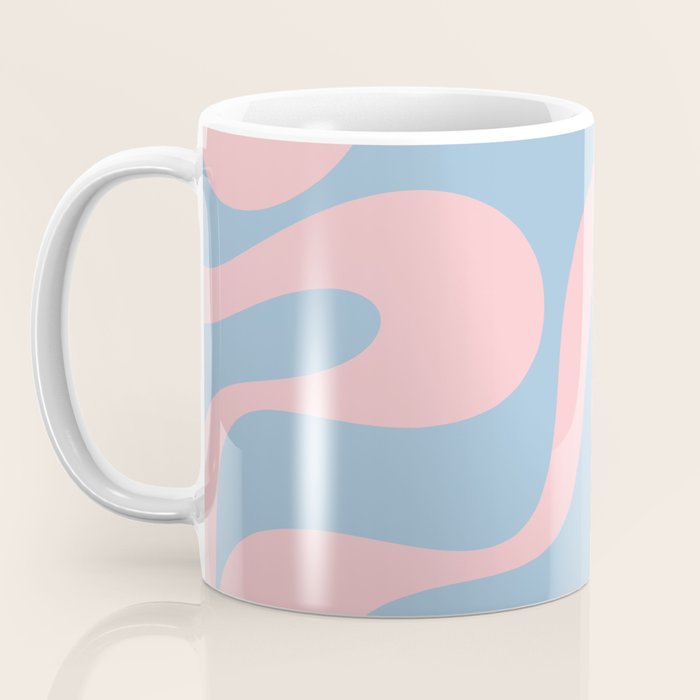 Soft Curves Retro Modern Abstract Pattern in Pastel Pink and Light Blue Coffee Mug Gallery Image 3