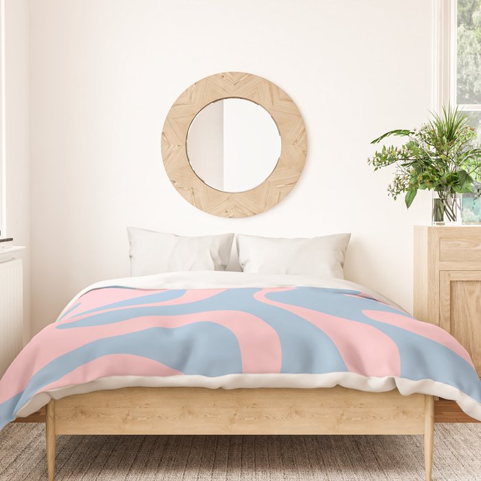 Soft Curves Retro Modern Abstract Pattern in Pastel Pink and Light Blue Duvet Cover Gallery Image 3