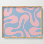 Soft Curves Retro Modern Abstract Pattern in Pastel Pink and Light Blue Serving Tray Gallery Image 1