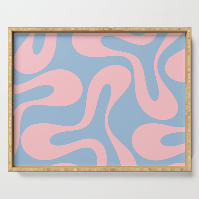Soft Curves Retro Modern Abstract Pattern in Pastel Pink and Light Blue Serving Tray Gallery Image 1