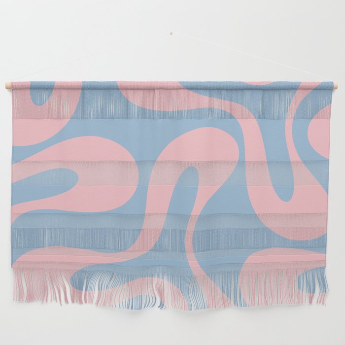 Soft Curves Retro Modern Abstract Pattern in Pastel Pink and Light Blue Wall Hanging Gallery Image 1