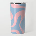 Soft Curves Retro Modern Abstract Pattern in Pastel Pink and Light Blue Travel Mug Gallery Image 1