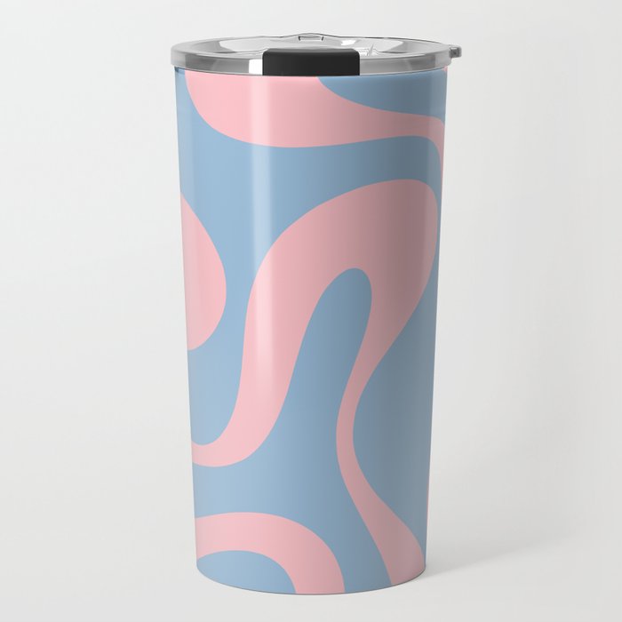Soft Curves Retro Modern Abstract Pattern in Pastel Pink and Light Blue Travel Mug Gallery Image 1
