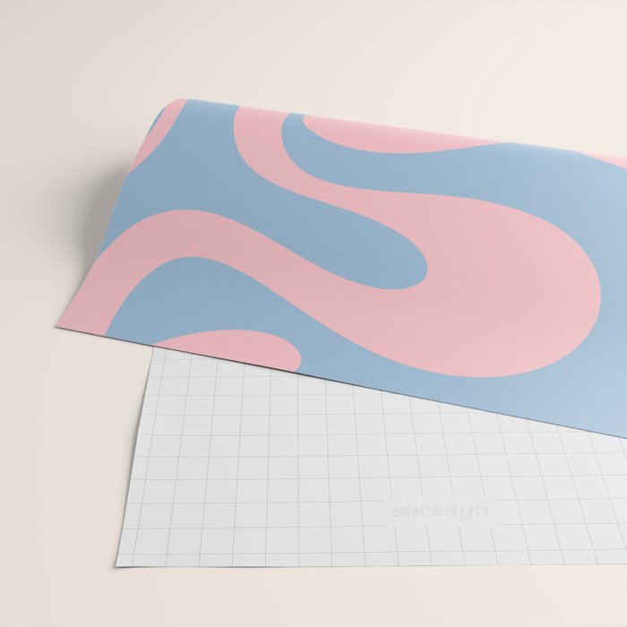 Soft Curves Retro Modern Abstract Pattern in Pastel Pink and Light Blue Wrapping Paper Gallery Image 2