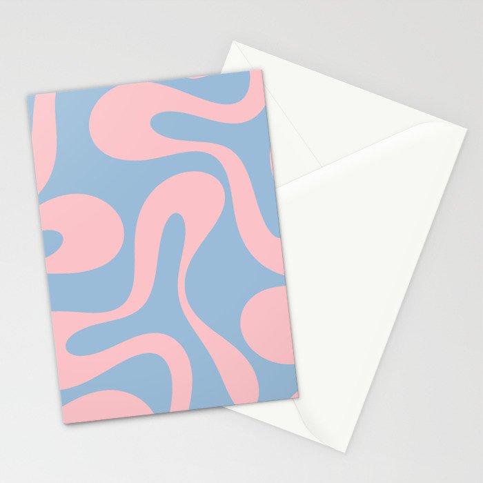 Soft Curves Retro Modern Abstract Pattern in Pastel Pink and Light Blue Stationery Card Gallery Image 2