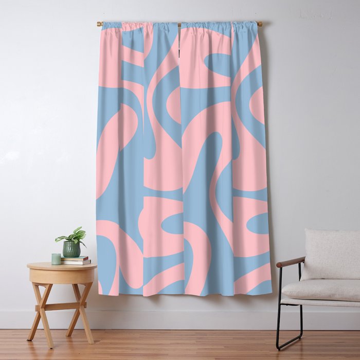 Soft Curves Retro Modern Abstract Pattern in Pastel Pink and Light Blue Window Curtain Gallery Image 5
