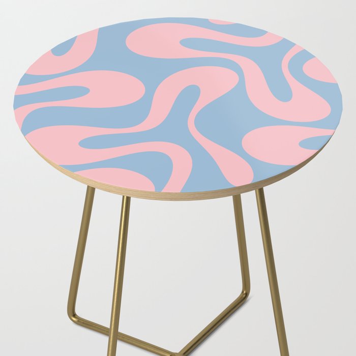 Soft Curves Retro Modern Abstract Pattern in Pastel Pink and Light Blue Side Table Gallery Image 2