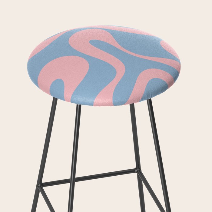 Soft Curves Retro Modern Abstract Pattern in Pastel Pink and Light Blue Stool Gallery Image 2