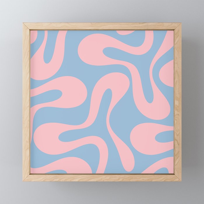 Soft Curves Retro Modern Abstract Pattern in Pastel Pink and Light Blue Mini Art Print Gallery Image 1