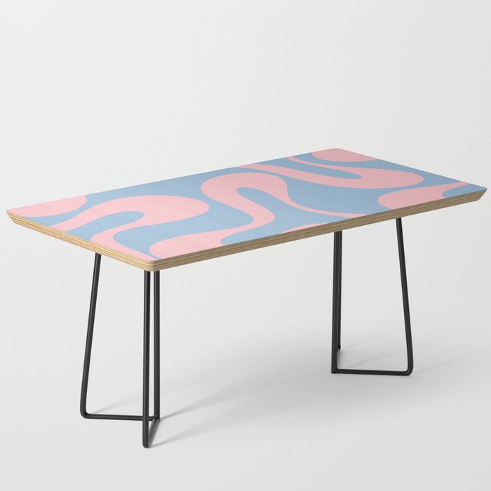 Soft Curves Retro Modern Abstract Pattern in Pastel Pink and Light Blue Coffee Table Gallery Image 1