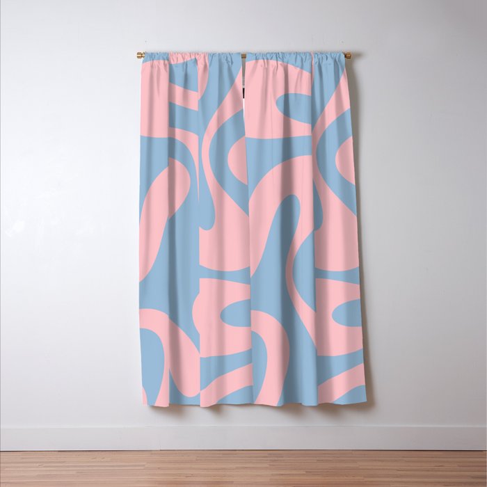 Soft Curves Retro Modern Abstract Pattern in Pastel Pink and Light Blue Window Curtain Gallery Image 3