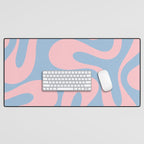 Soft Curves Retro Modern Abstract Pattern in Pastel Pink and Light Blue Desk Mat Gallery Image 1