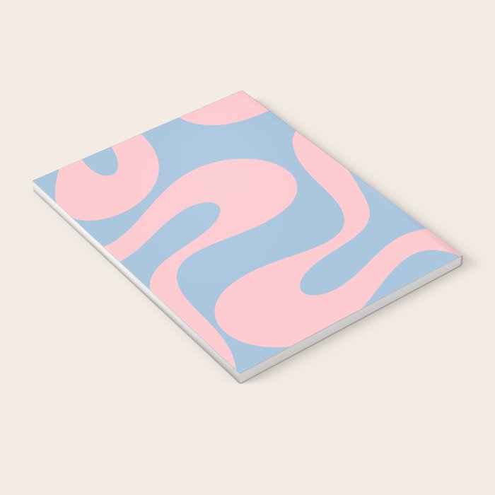 Soft Curves Retro Modern Abstract Pattern in Pastel Pink and Light Blue Notebook Gallery Image 3