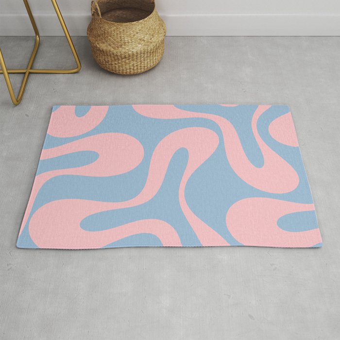 Soft Curves Retro Modern Abstract Pattern in Pastel Pink and Light Blue Rug Gallery Image 1