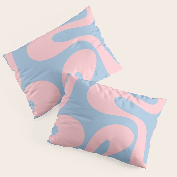 Soft Curves Retro Modern Abstract Pattern in Pastel Pink and Light Blue Pillow Sham Gallery Image 3