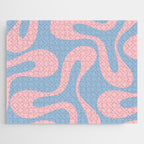 Soft Curves Retro Modern Abstract Pattern in Pastel Pink and Light Blue Jigsaw Puzzle Gallery Image 1