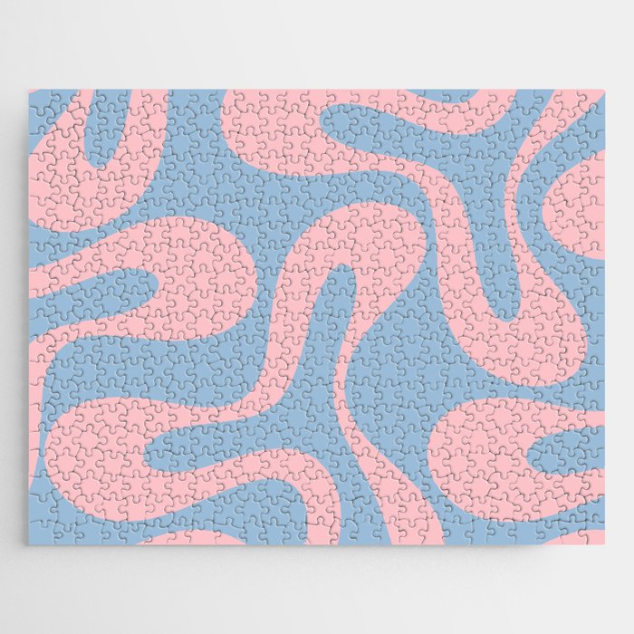 Soft Curves Retro Modern Abstract Pattern in Pastel Pink and Light Blue Jigsaw Puzzle Gallery Image 1