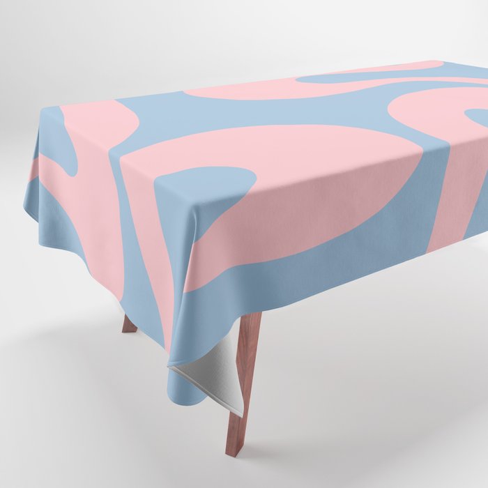Soft Curves Retro Modern Abstract Pattern in Pastel Pink and Light Blue Tablecloth Gallery Image 1