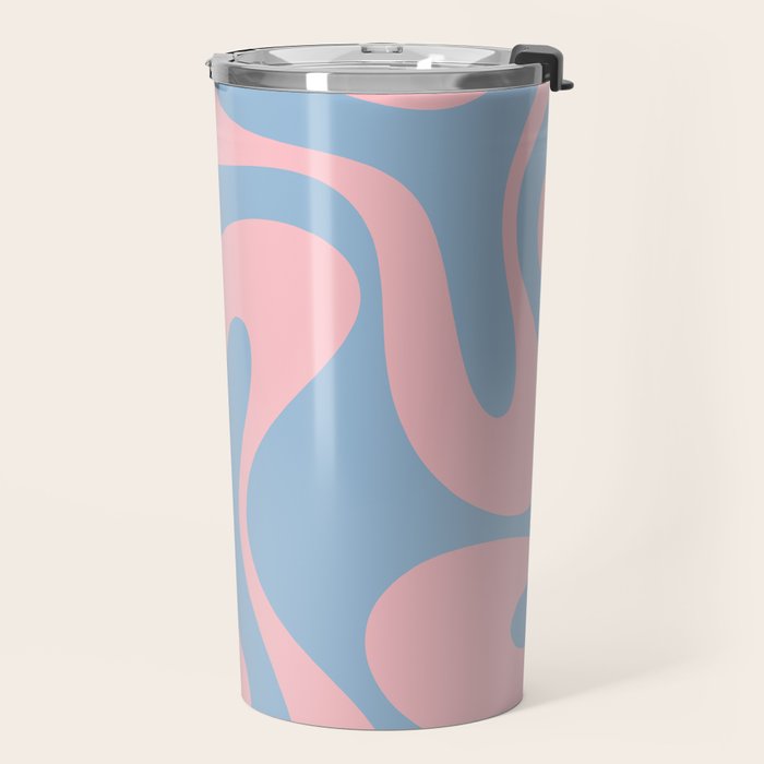 Soft Curves Retro Modern Abstract Pattern in Pastel Pink and Light Blue Travel Mug Gallery Image 2