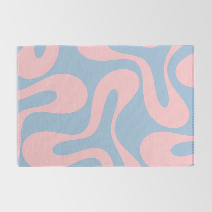 Soft Curves Retro Modern Abstract Pattern in Pastel Pink and Light Blue Rug Gallery Image 2