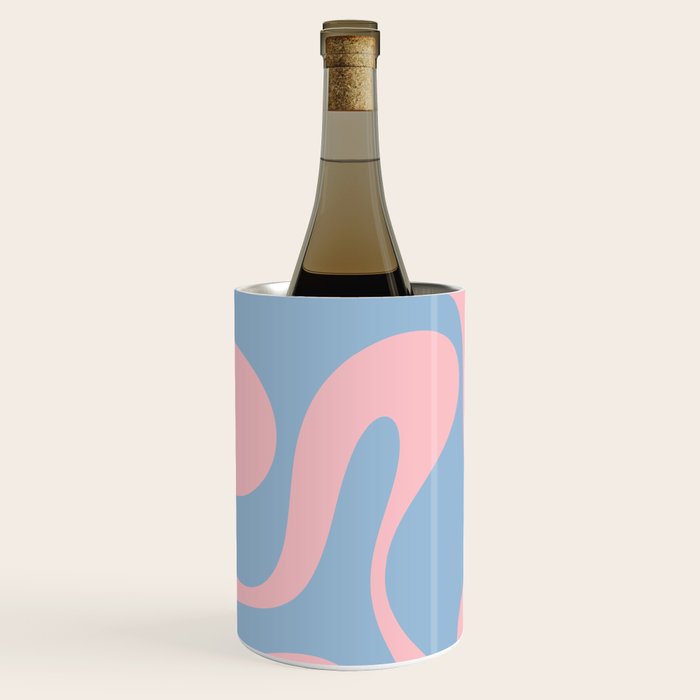 Soft Curves Retro Modern Abstract Pattern in Pastel Pink and Light Blue Wine Chiller Gallery Image 1