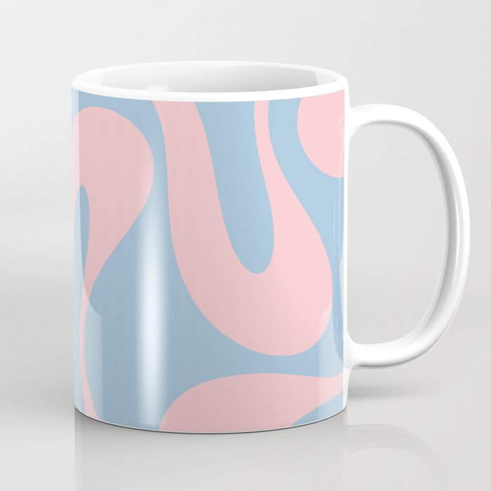 Soft Curves Retro Modern Abstract Pattern in Pastel Pink and Light Blue Coffee Mug Gallery Image 1