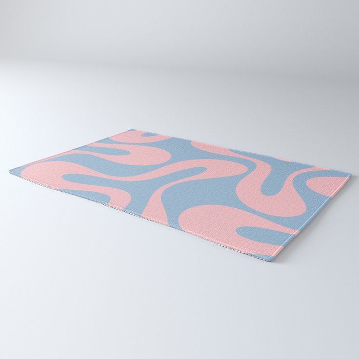 Soft Curves Retro Modern Abstract Pattern in Pastel Pink and Light Blue Rug Gallery Image 3