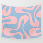 Soft Curves Retro Modern Abstract Pattern in Pastel Pink and Light Blue Wall Tapestry Gallery Image 4