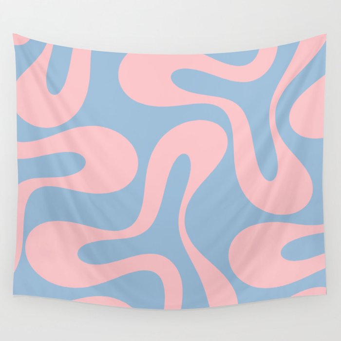 Soft Curves Retro Modern Abstract Pattern in Pastel Pink and Light Blue Wall Tapestry Gallery Image 4