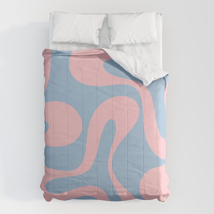 Soft Curves Retro Modern Abstract Pattern in Pastel Pink and Light Blue Comforter Gallery Image 1