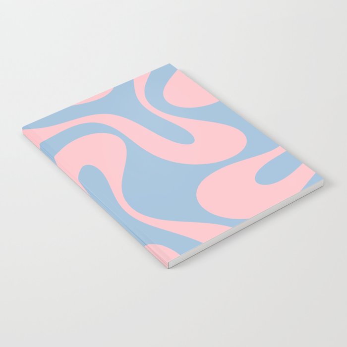 Soft Curves Retro Modern Abstract Pattern in Pastel Pink and Light Blue Notebook Gallery Image 2