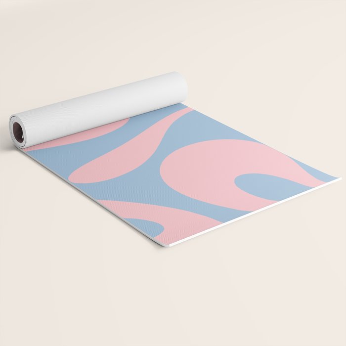 Soft Curves Retro Modern Abstract Pattern in Pastel Pink and Light Blue Yoga Mat Gallery Image 2
