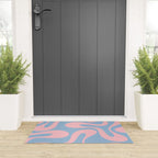 Soft Curves Retro Modern Abstract Pattern in Pastel Pink and Light Blue Welcome Mat Gallery Image 3