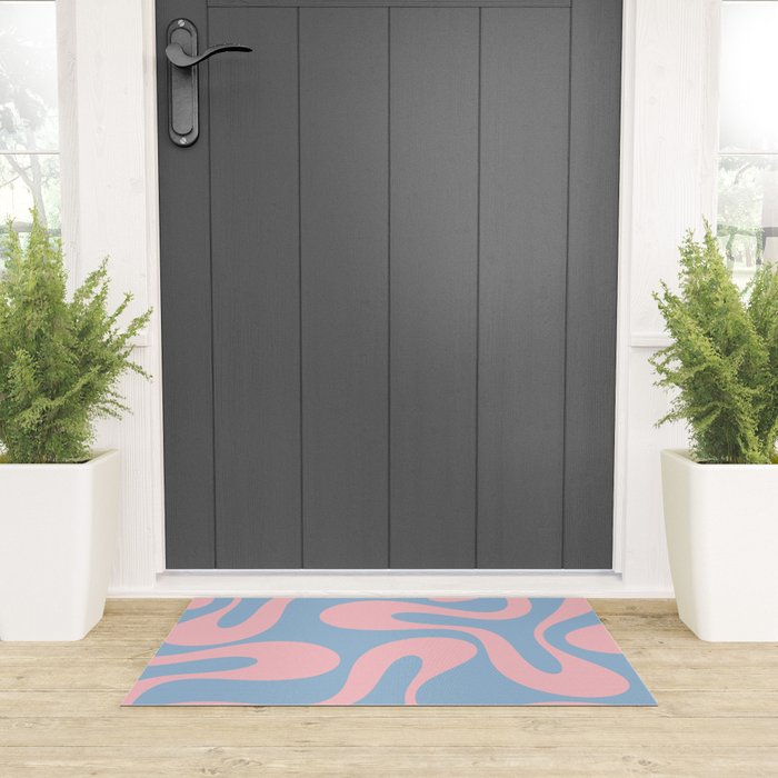 Soft Curves Retro Modern Abstract Pattern in Pastel Pink and Light Blue Welcome Mat Gallery Image 3