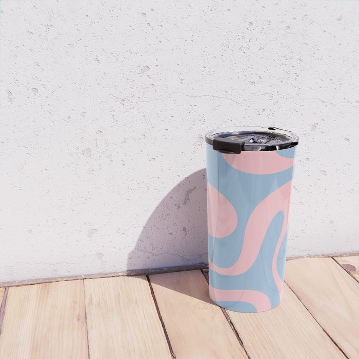 Soft Curves Retro Modern Abstract Pattern in Pastel Pink and Light Blue Travel Mug Gallery Image 4