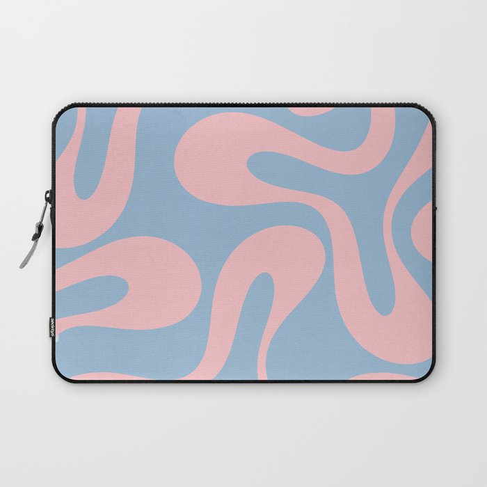 Soft Curves Retro Modern Abstract Pattern in Pastel Pink and Light Blue Laptop Sleeve Gallery Image 1